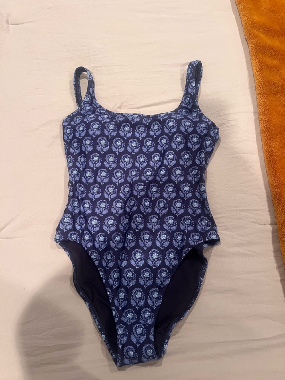 J. Crew Navy One-Piece Swimsuit with Light Blue Paisley Print